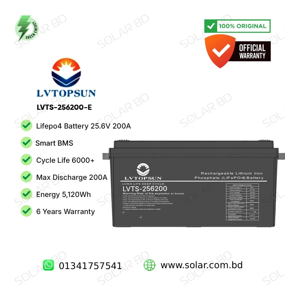 LVTOPSUN 25.6V 200AH Lithium Lifepo4 Battery