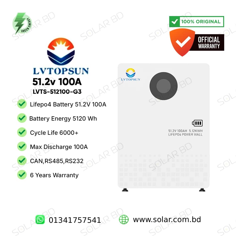LVTOPSUN 51.2V 100Ah 5.12kWh Lithium Iron Phosphate Battery