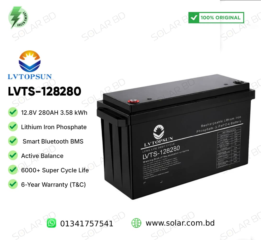 LVTOPSUN 12.8V 280Ah 3.58KWh Lithium Iron Phosphate Battery