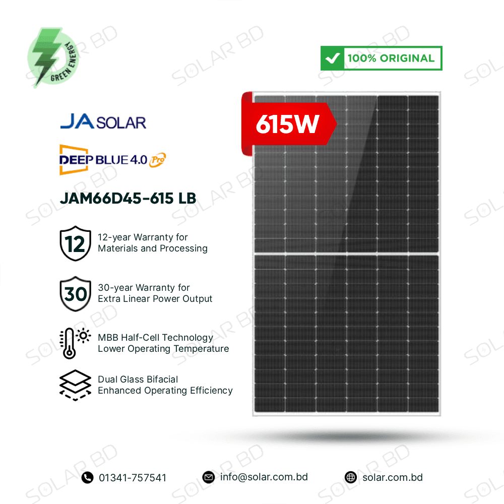 JA Solar Deep Blue 4.0 Pro 615W Bifacial Solar Panel