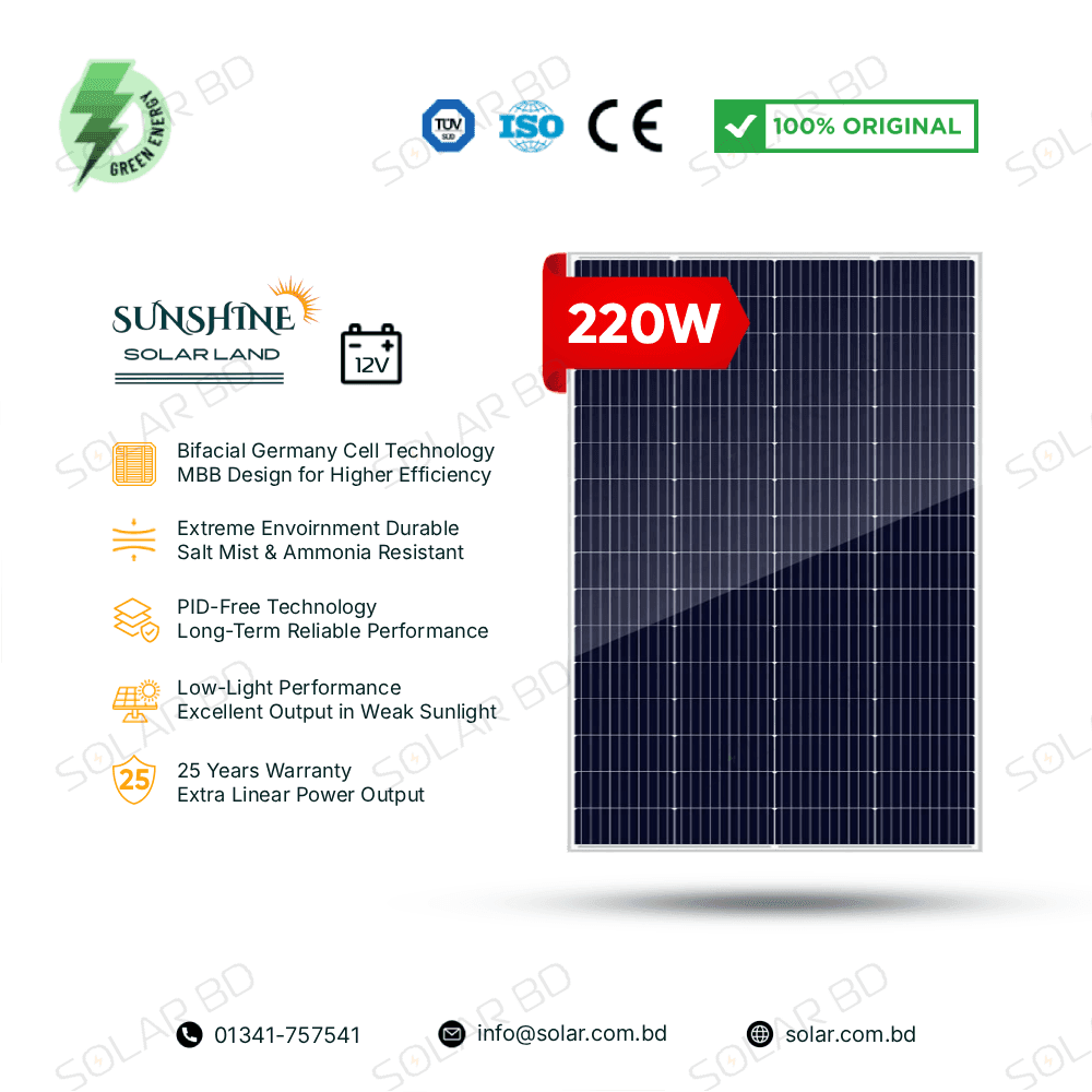 SUNSHINE 220W Germany Cell 12V Mono Bifacial Solar Panel