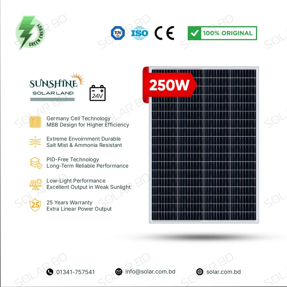 SUNSHINE 250W Germany Cell 24V Mono Solar Panel